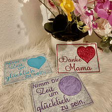 Stickdatei Muttertag Mug Rug, Danke Mama Nimm dir Zeit 792 In the Hoop Maschinenstickerei - Sewando