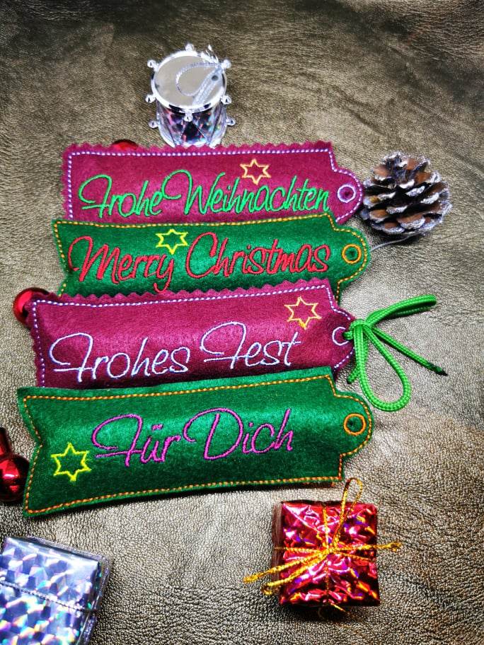 Stickdatei - DANKE / MERCI Verpackung für Weihnachten - Sewando