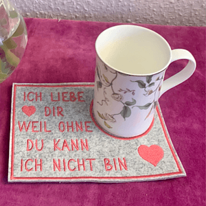Stickdatei Mug Rug In the Hoop 807 Untersetzer für Tasse Kaffee Tee Liebe - Sewando