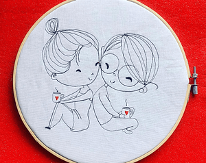 Stickdatei Doodle Liebespaar Love Redwork Hochzeit Valentinstag Set 844 - Sewando