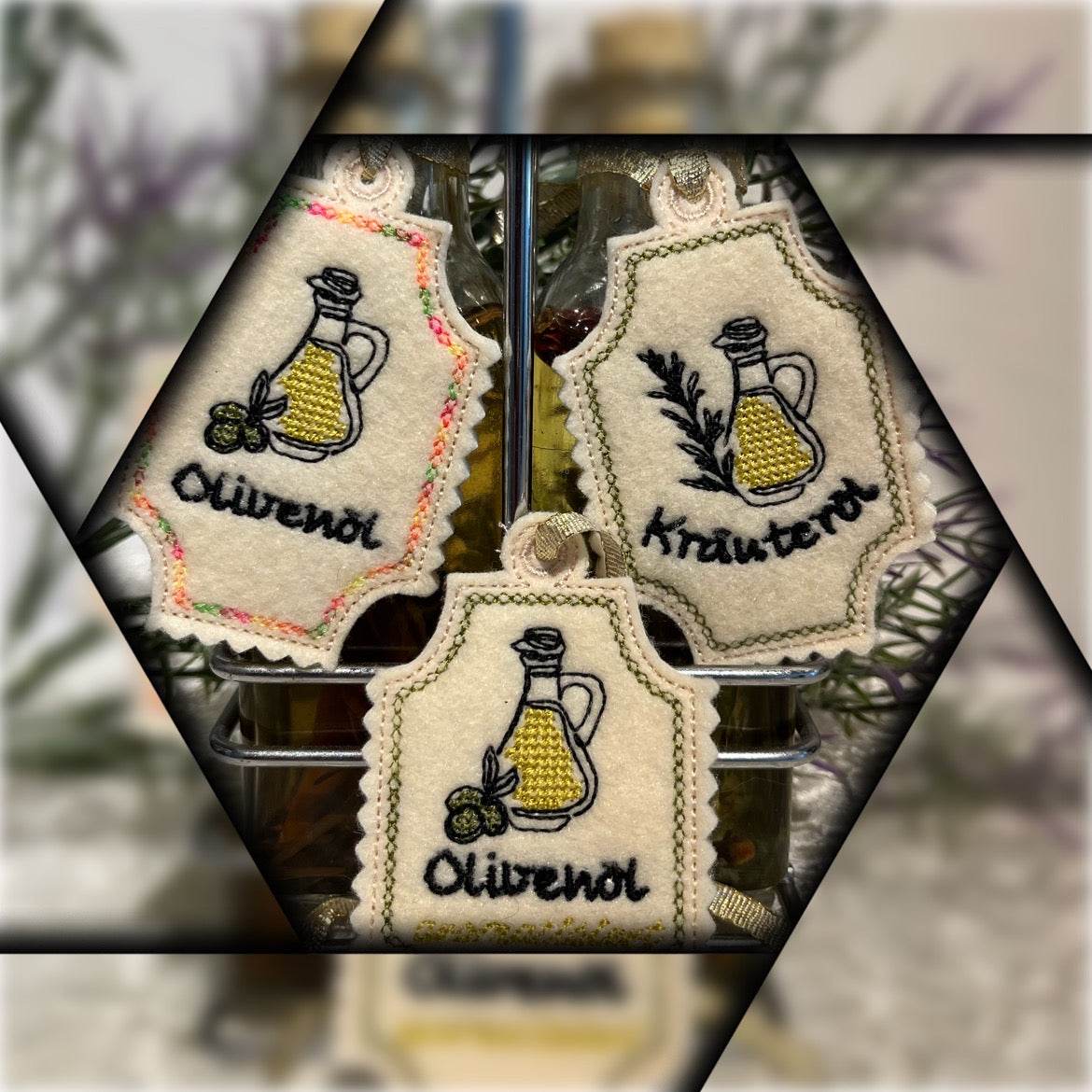 Stickdatei - Olivenöl - Schilder - Sewando