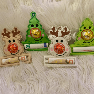 Stickdatei Weihnachten Tannenbaum Rentier mit Schoki Nase Gutscheine Set 905 - Sewando