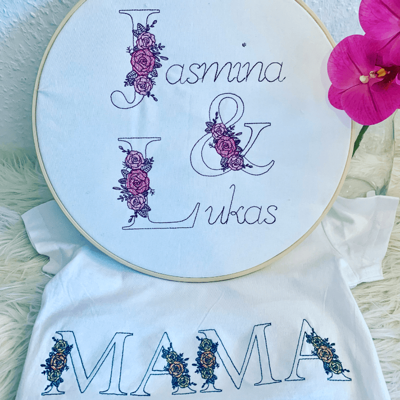 Stickdatei Monogramm mit Blumen Schrift ca. 90mm Set 928 - Sewando
