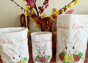 Stickdatei Osterbeutel Lichtbeutel mit Hase und Blumen Set 929 - Sewando