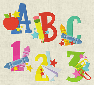 Stickdatei Einschulung, Buchstaben Schrift Alphabet 99mm Set 932 - Sewando