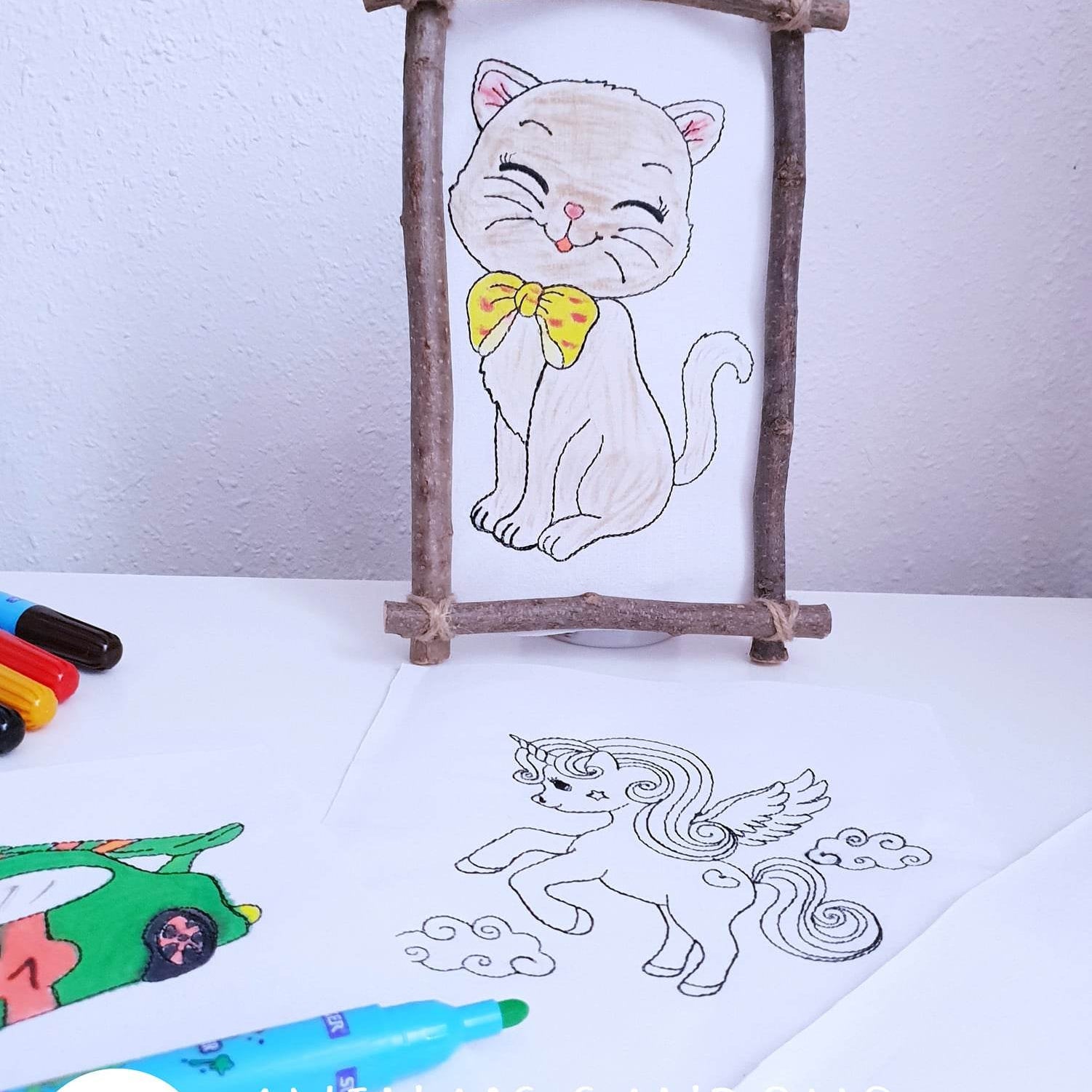 Katze Stickdatei – Ausmalmotiv für Kinder & kreative Regentage - Sewando
