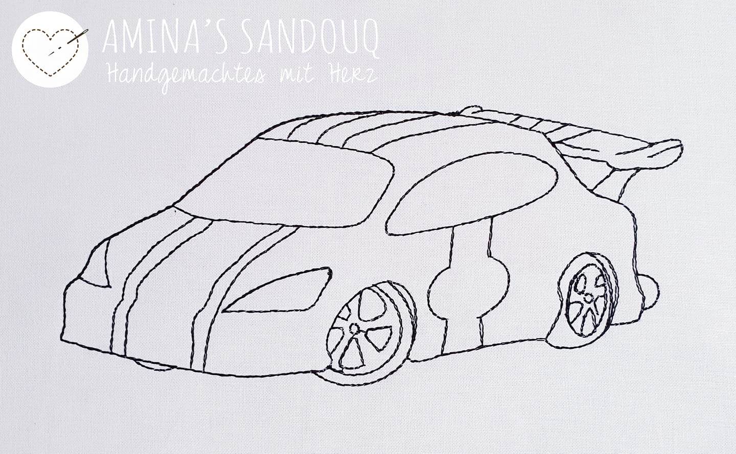 Rennauto Stickdatei – Ausmalmotiv für Kinder & kreative Nähprojekte - Sewando