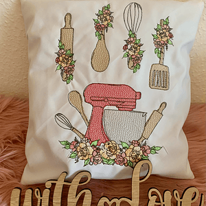 Stickdatei Küche Küchenutensilien mit Blumen Set 941 Doodle Lineare Art - Sewando