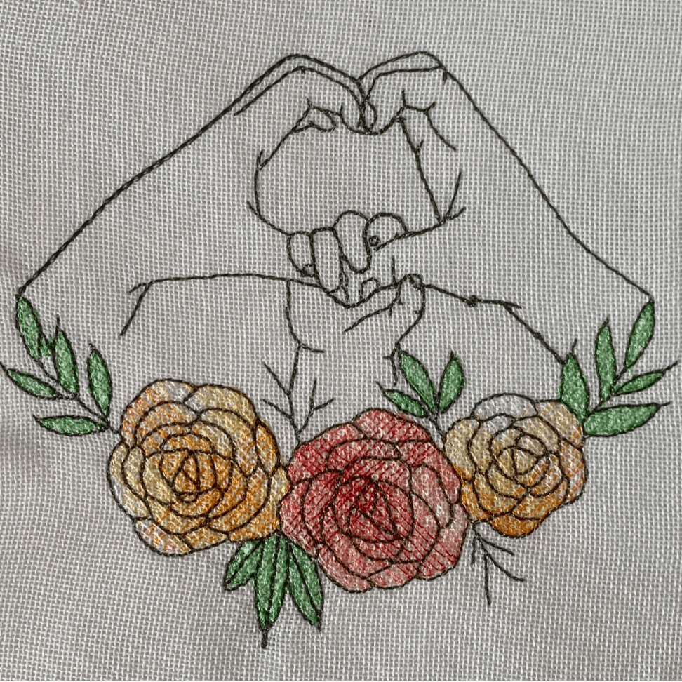 Stickdatei Hände mit Blumen Line Art Outline Redwork Familie Set 950 - Sewando