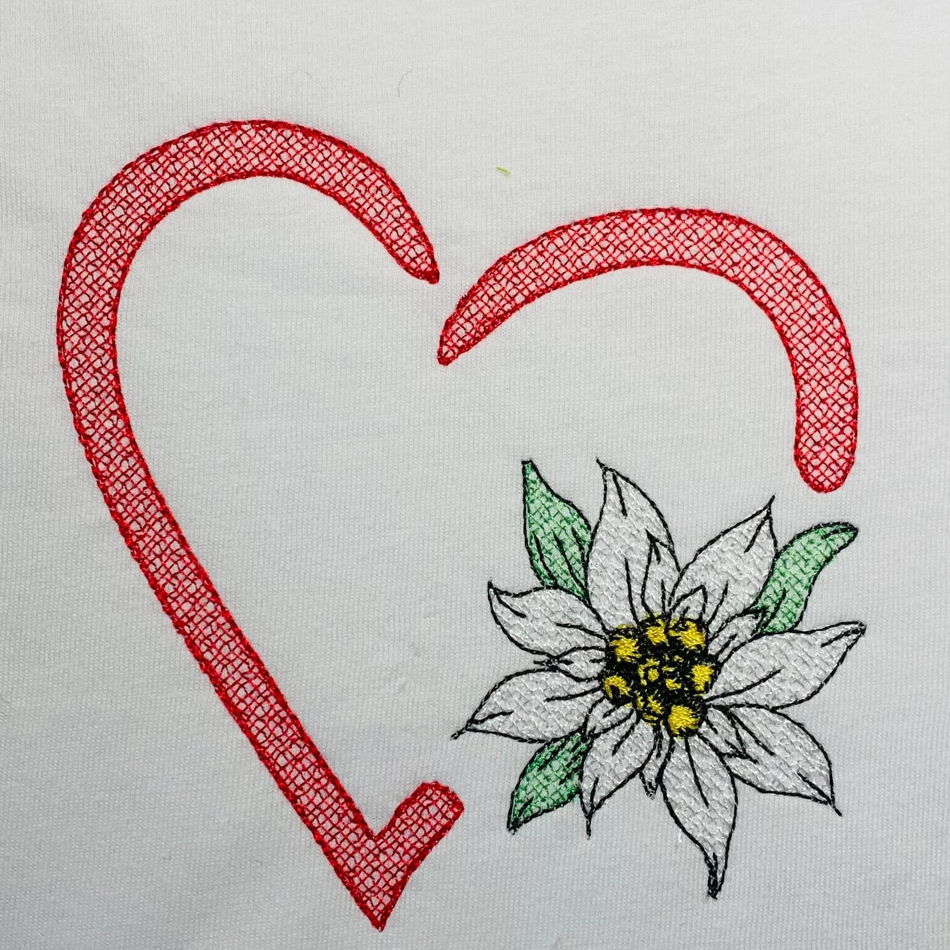 Stickdatei Edelweiss im Herz Rahmen und Schlüsselanhänger ITH 962/2 - Sewando