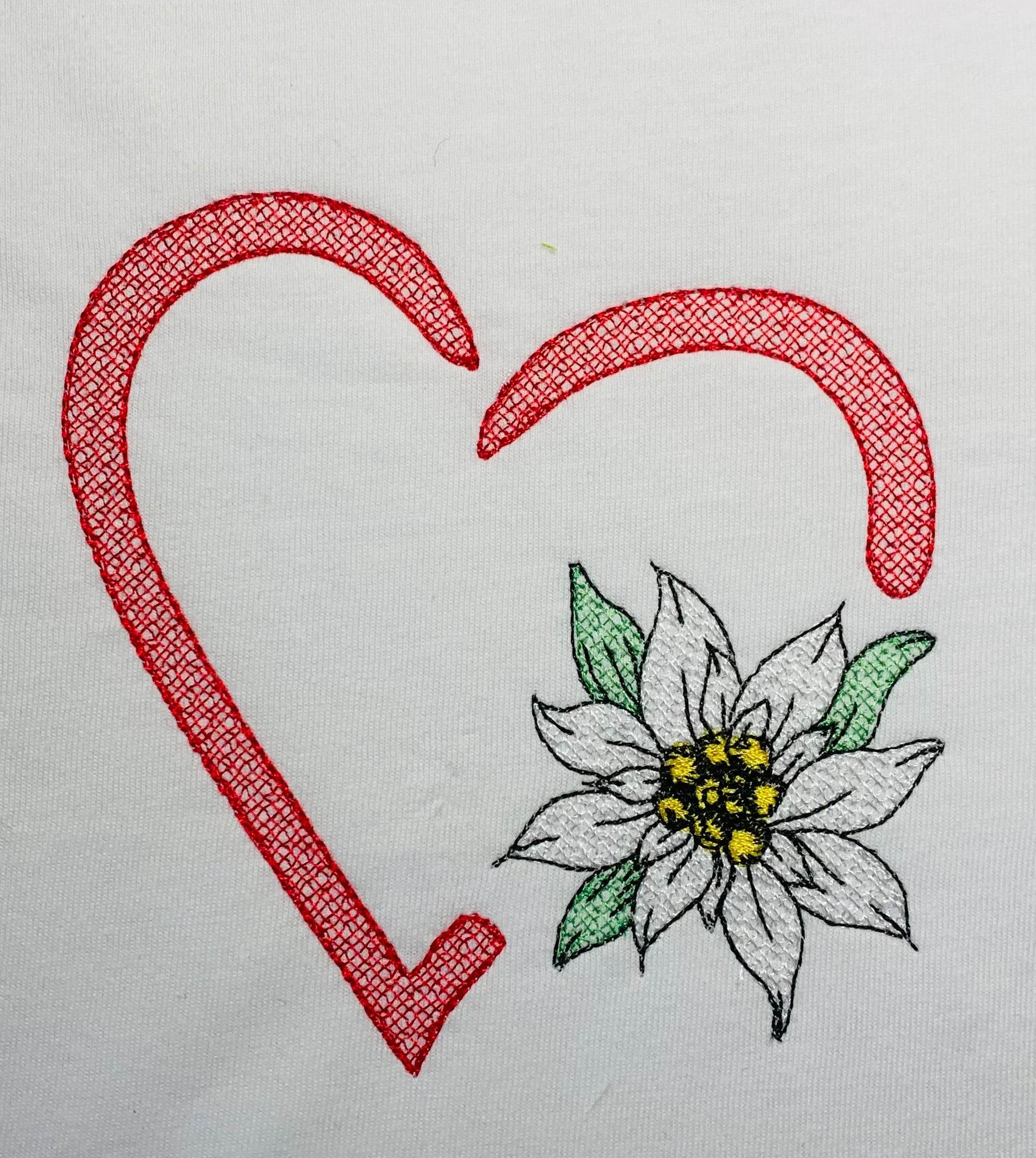 Stickdatei Edelweiss im Herz Rahmen und Schlüsselanhänger ITH 962/2 - Sewando