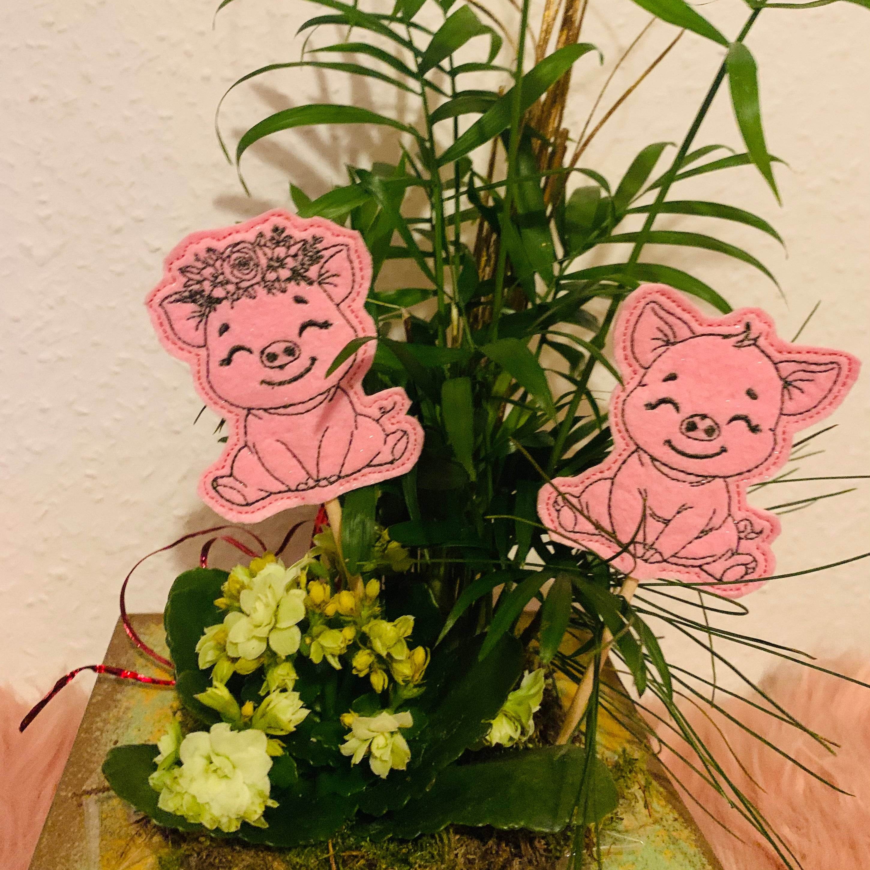Stickdatei Schwein Stabhalter Blumenstecker Set 992 - Sewando