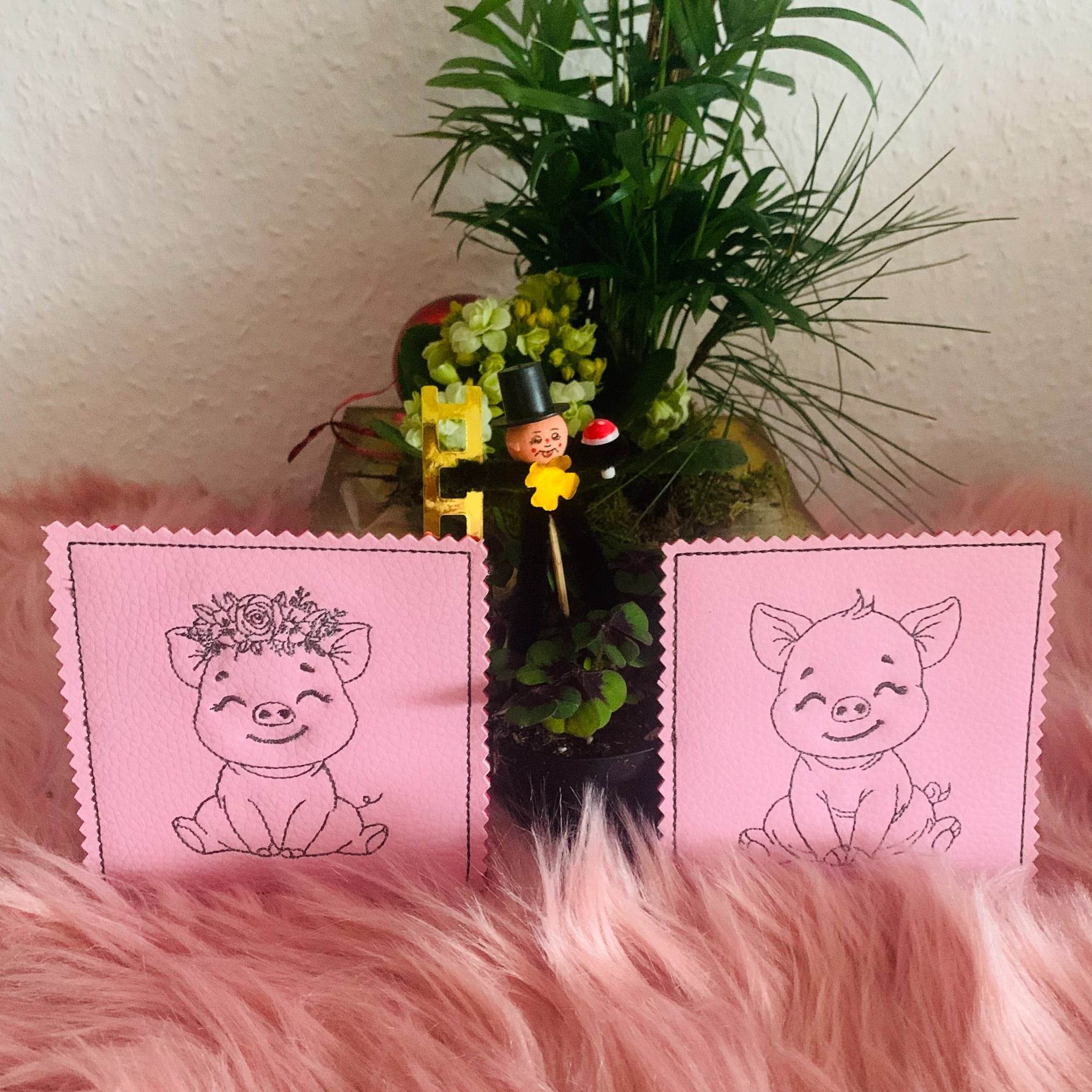 Stickdatei Schwein Mug Rug Tassenteppich Untersetzer Set 992 10x10 - Sewando