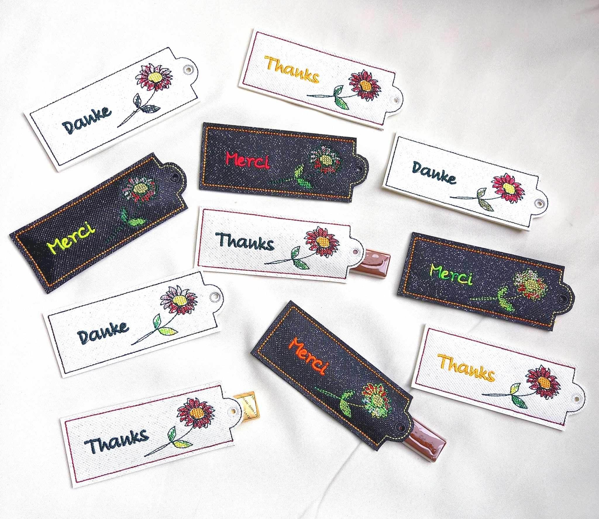 Stickdatei - DANKE / MERCI Verpackung in 3 Sprachen - Sewando