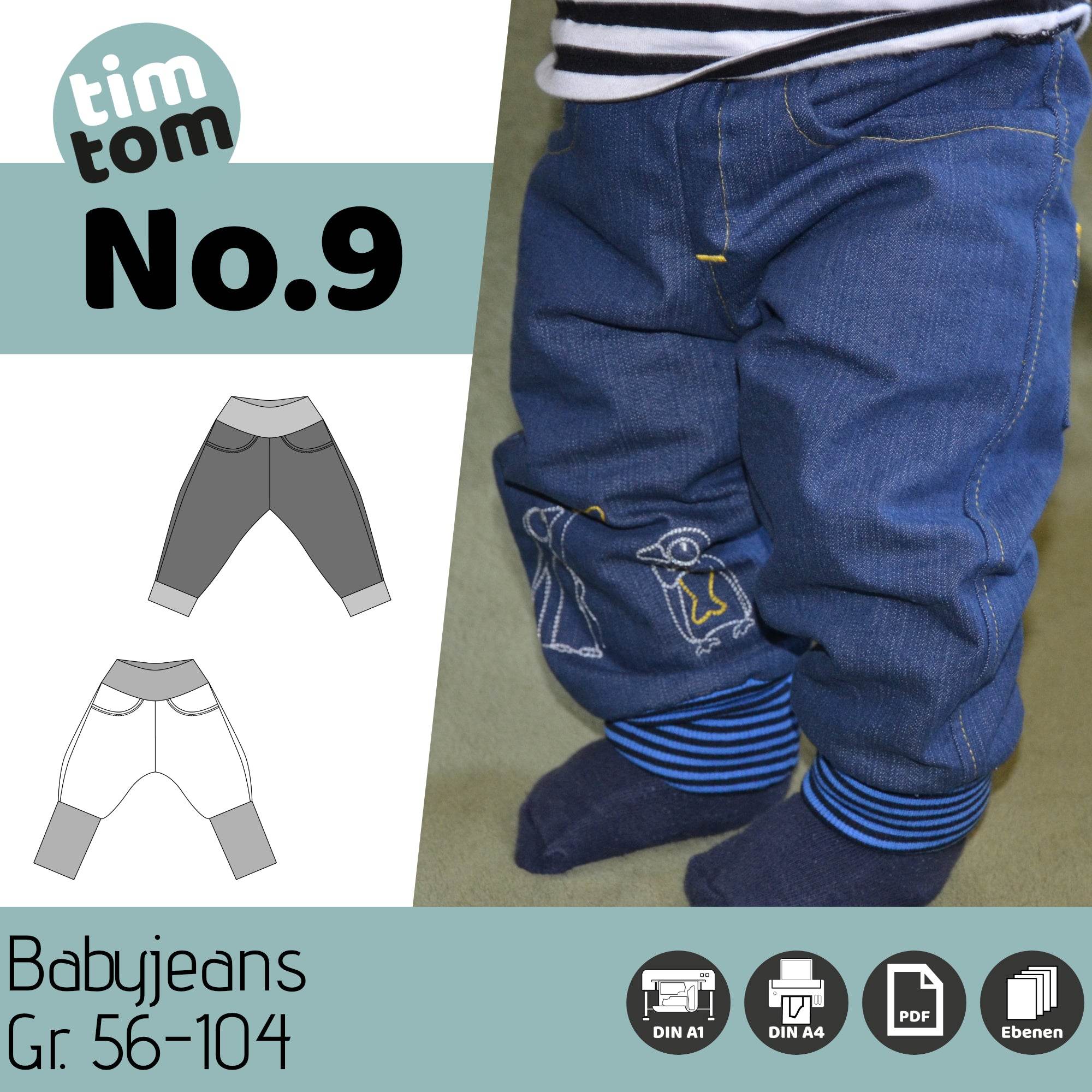 Schnittmuster timtom No.9 Babyjeans und Knickerbocker mit Windelzugabe Gr. 56-104 - Sewando