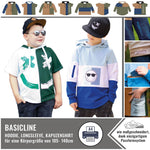 SORGLOS-SYSTEM Basicline Hoodie 105-140cm Kapuzenshirt DIN A4 BESONDERES PASSFORMSYSTEM - Sewando