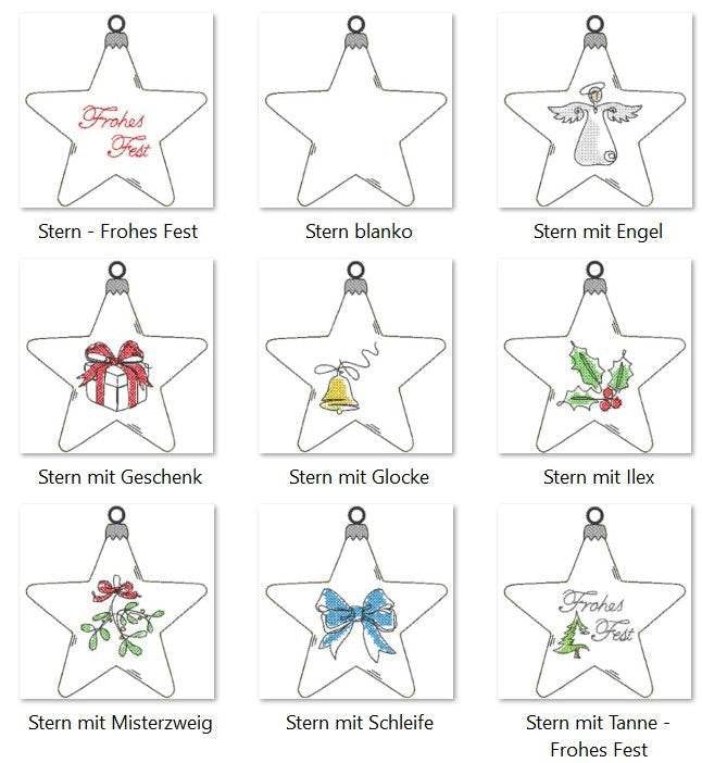 Stickdatei - Christbaumschmuck STERNE Single Line - Sewando