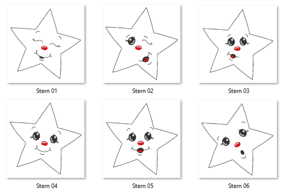 Stickdatei - 6 Sterne mit Gesicht (ITH und Doodle) - Sewando