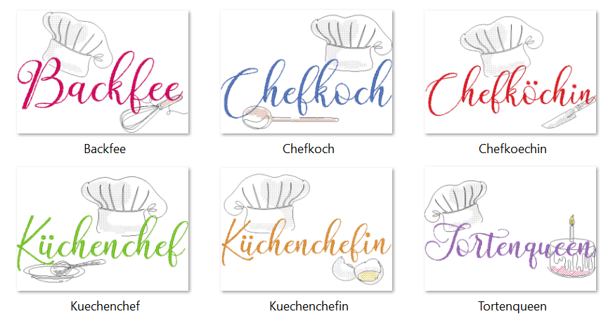 Stickdatei - 6 Motive für Schürzen / Geschirrtücher - Sewando