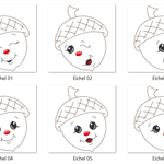Stickdatei - 6 Eicheln mit Gesicht (ITH und Doodle) - Sewando