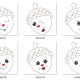 Stickdatei - 6 Eicheln mit Gesicht (ITH und Doodle) - Sewando