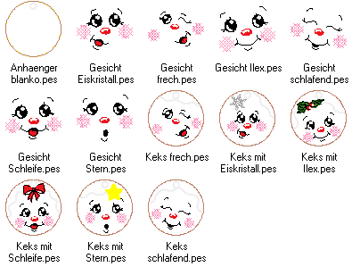 Stickdatei - 6 Kekse / Lebkuchen mit Gesicht (ITH und Doodle) - Sewando