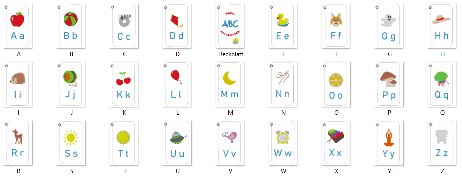 Stickdatei - ABC Lernkarten Alphabet von A-Z - Sewando