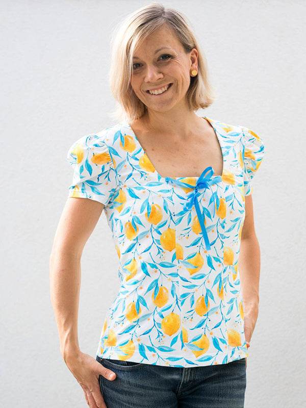 ARLETTE - Shirt mit eckigem Ausschnitt und optionalen Puffärmeln Gr. 34-54 - Sewando