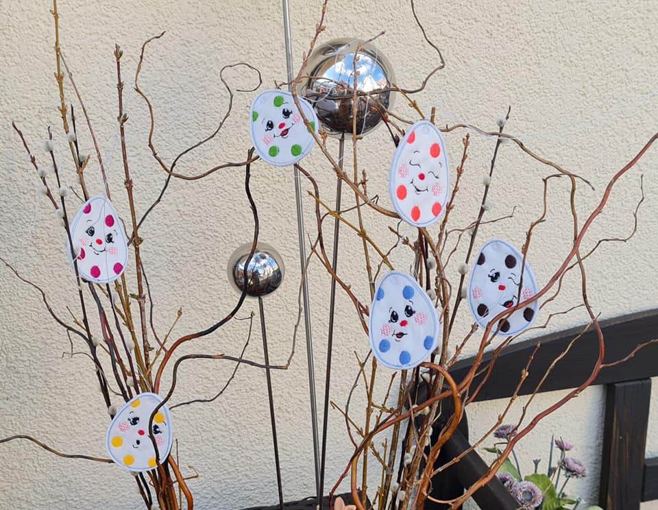 Stickdatei - 6 Ostereier mit Gesicht (ITH und Doodle) - Sewando