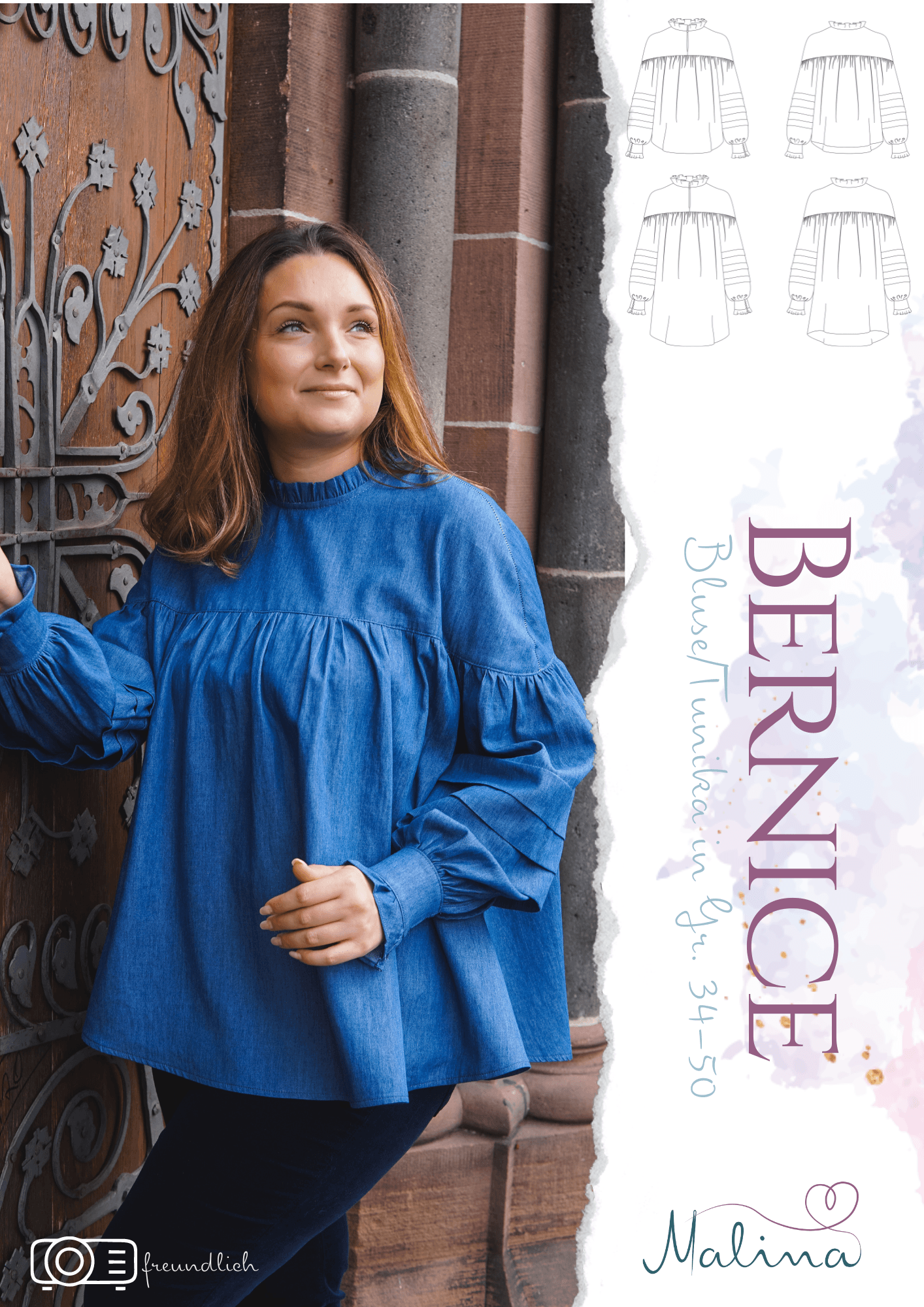 Schnittmuster Bluse Bernice Größen 34–50 - Sewando