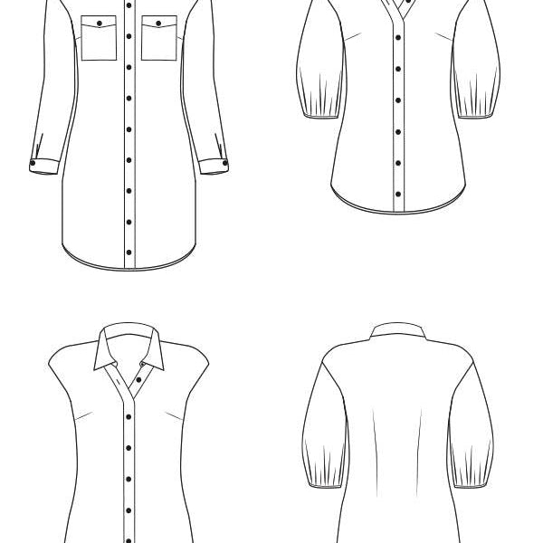 Schnittmuster Caro - Hemdbluse, Kleid mit leicht überschnittenen Schultern Gr. 34-54 - Sewando