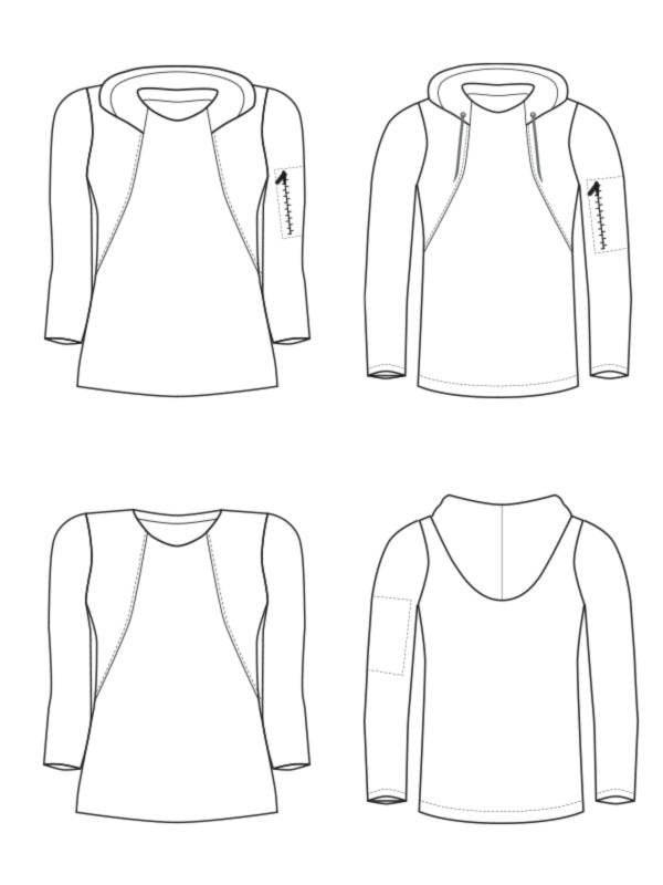 Schnittmuster CHRISTA - Hoodie oder Shirt mit besonderer Teilungnaht Gr. 34-54 - Sewando