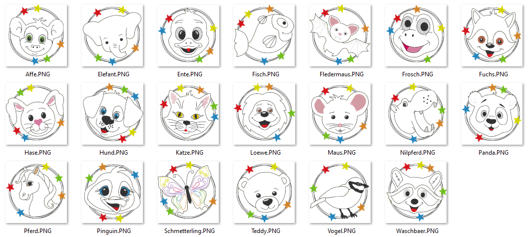 Stickdatei - Tier Buttons (20 Tiere) - Sewando