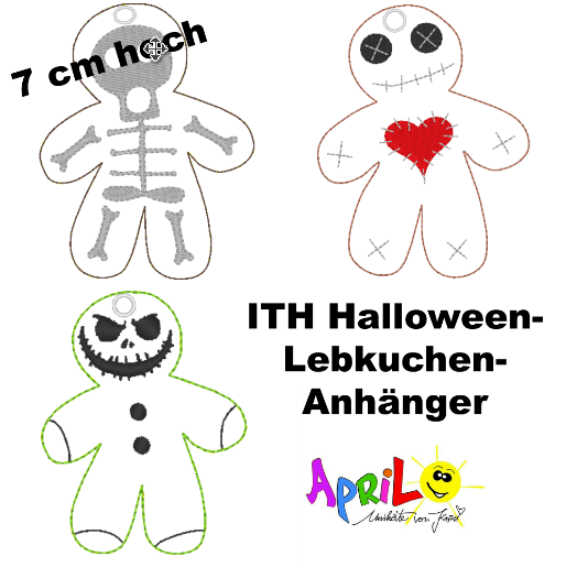 Stickdatei - Anhänger Halloween (Skelett, Voodoo-Puppe, Monster) - Sewando
