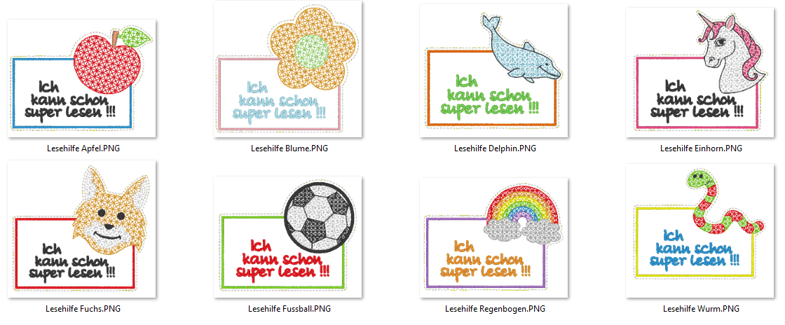 Stickdatei - Lesehilfe - Lineale mit versch. Motiven (Schulanfang, Grundschule, Einschulung) - Sewando