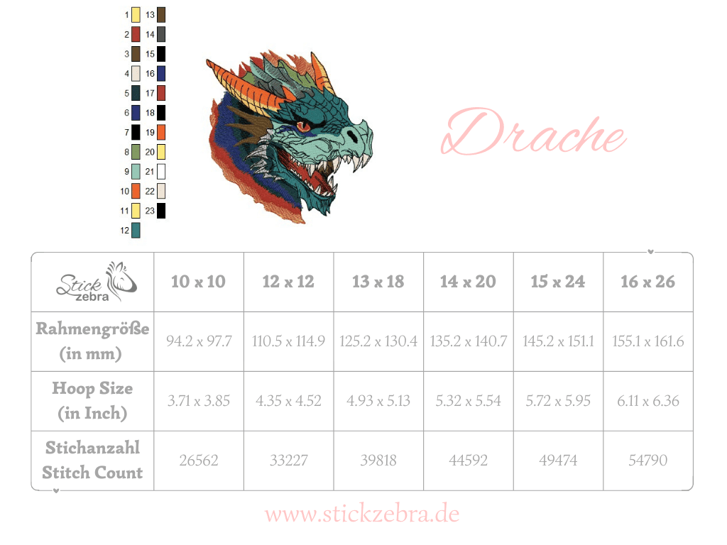 Drache Stickdatei – feuerspeiender Fantasy-König für deine Stickmaschine - Sewando