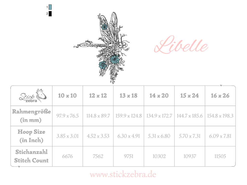 Zarte Libelle mit floraler Umrahmung – Stickdatei für deine Stickmaschine - Sewando