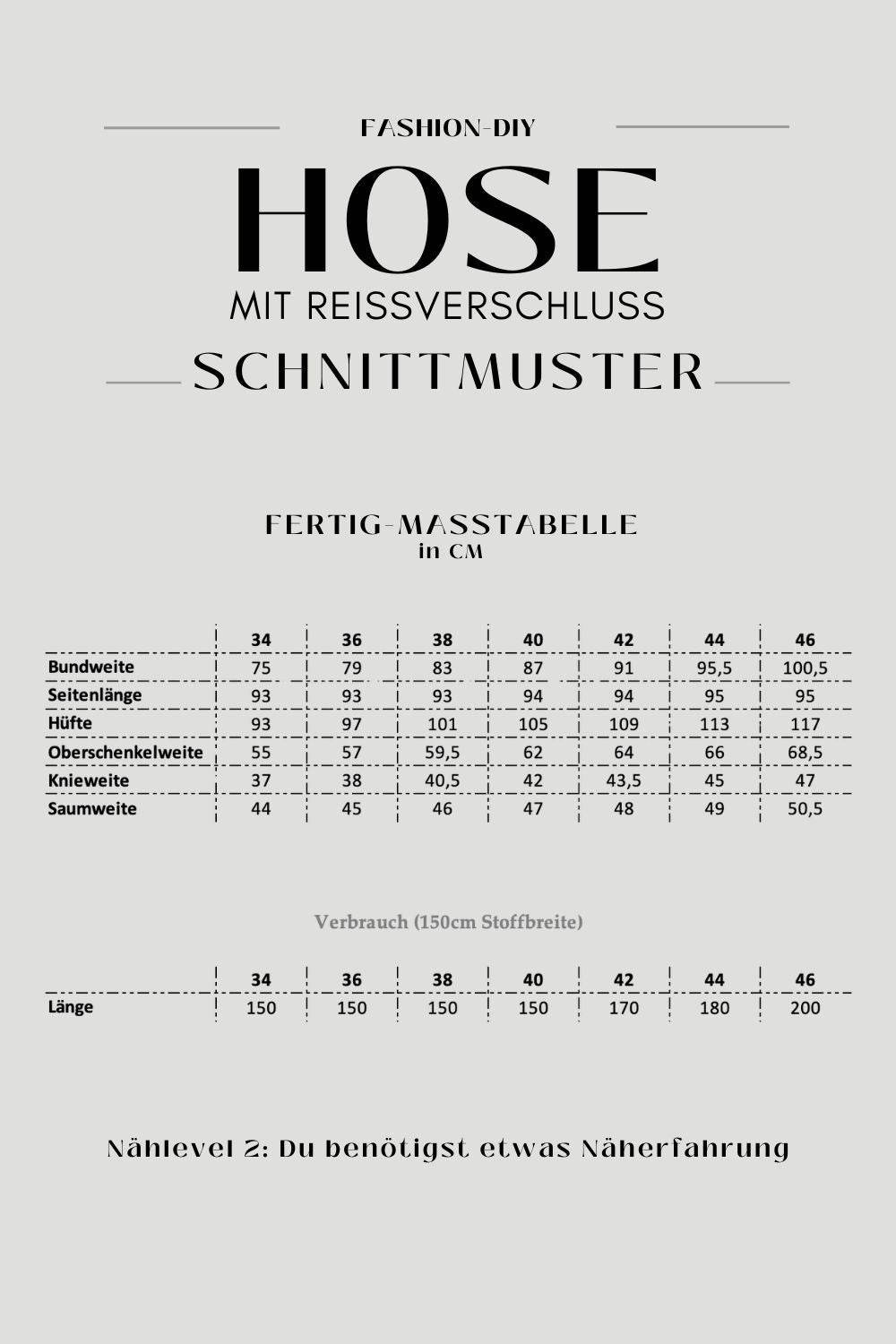 E-Book und Schnittmuster | Hose mit Reissverschluss Gr. 34-46 - Sewando