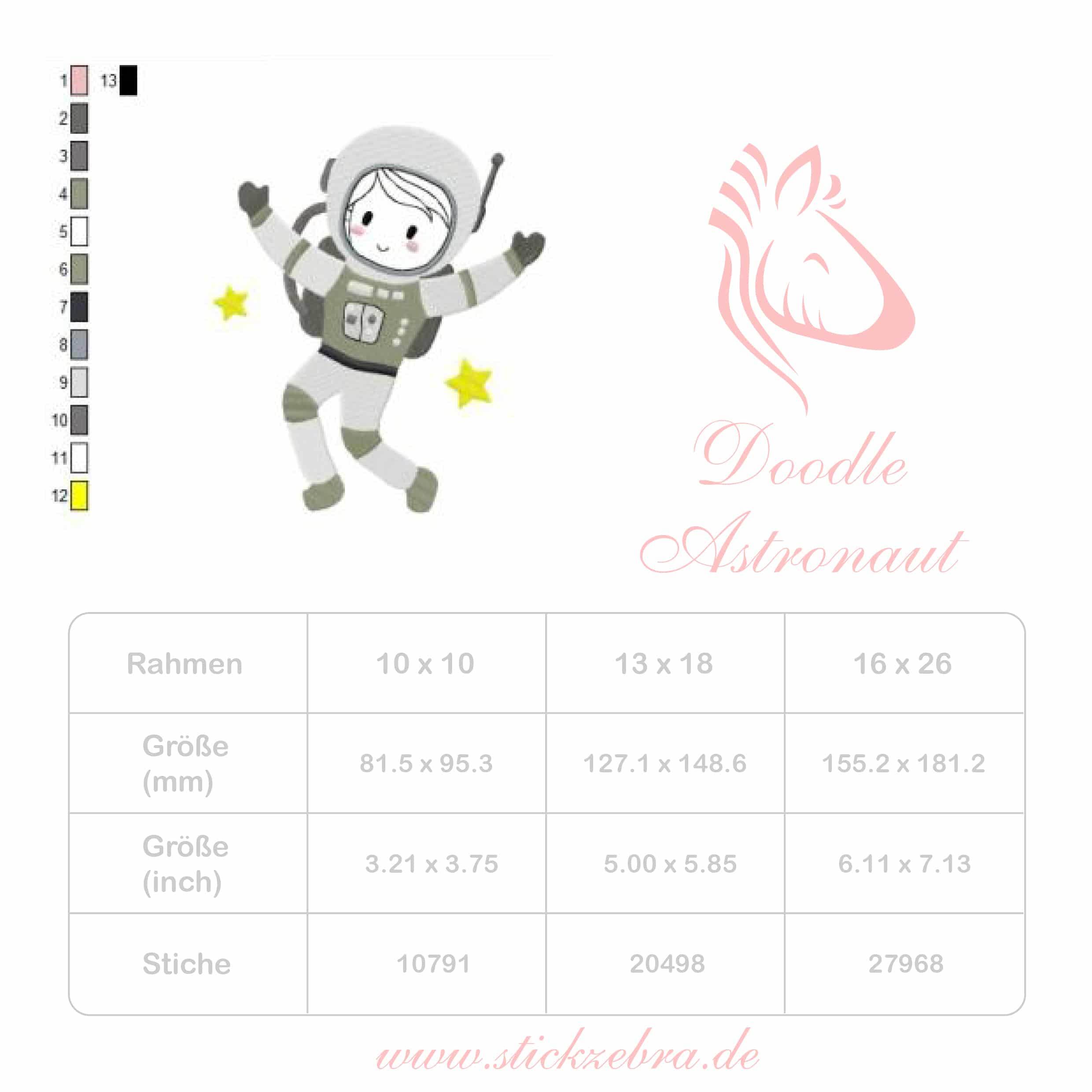 Astronaut Stickdatei – der kleine Weltraumabenteurer für deine Stickmaschine - Sewando