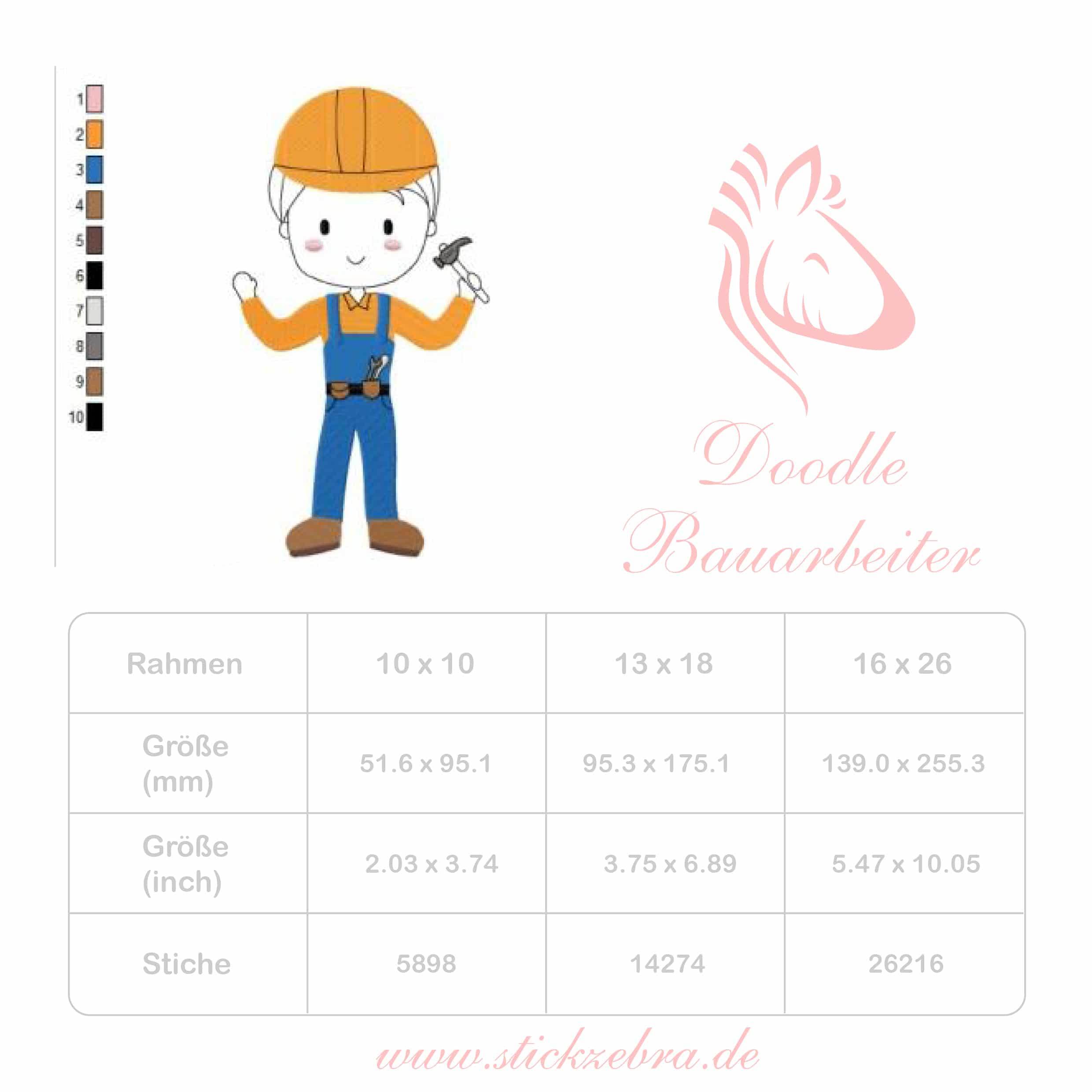Bauarbeiter Stickdatei – der kleine Helfer mit Helm und Herz für deine Stickmaschine - Sewando