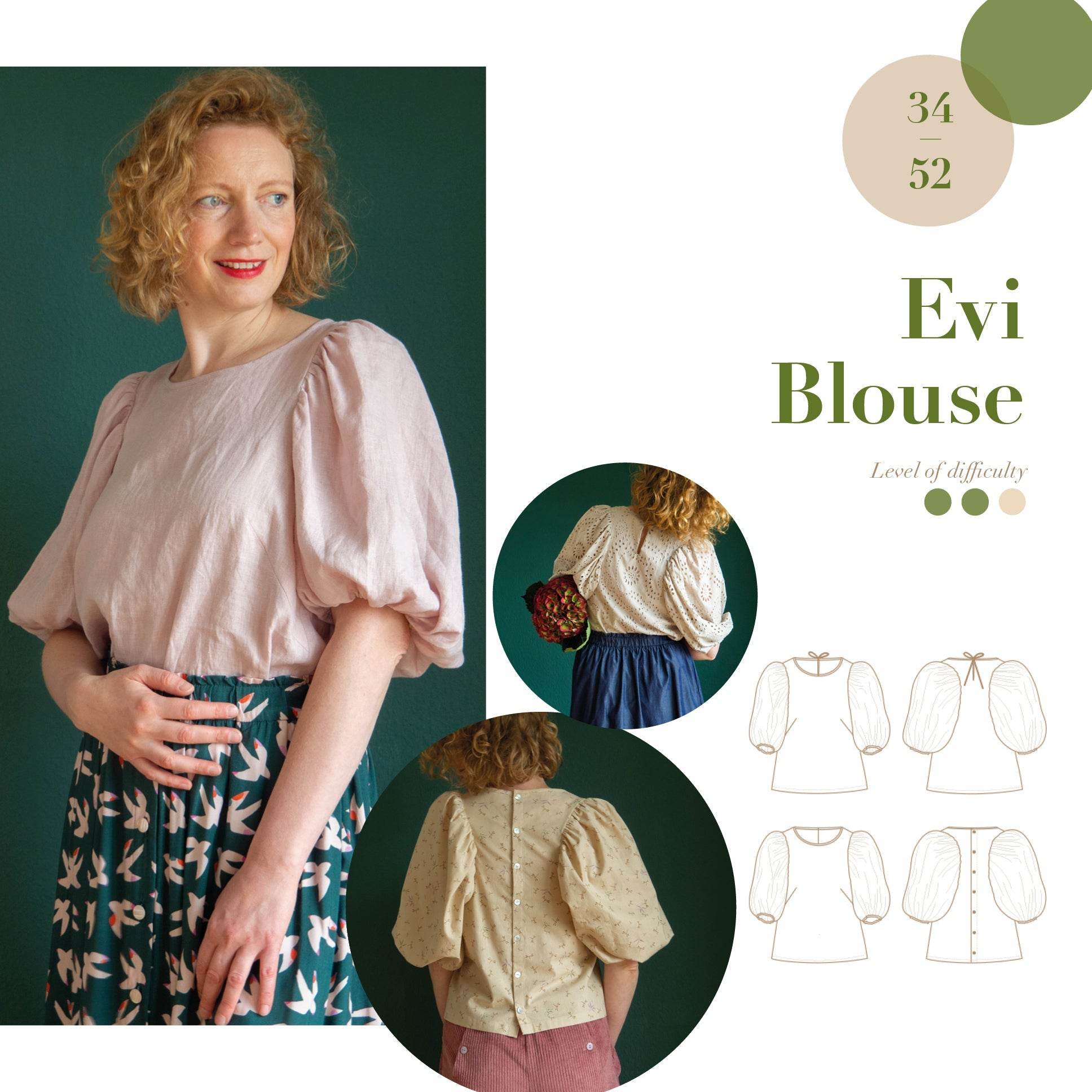 Evi Blouse 34 - 52 sewing pattern and instructions - Sewando