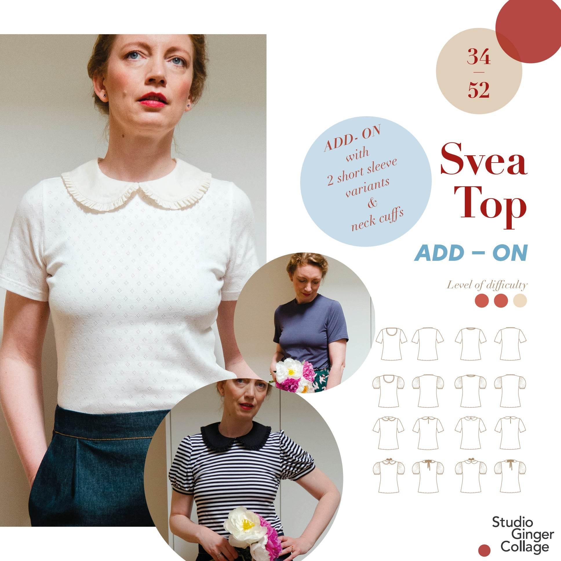 Svea Top 34 - 52 add-on sewing pattern and instructions - Sewando