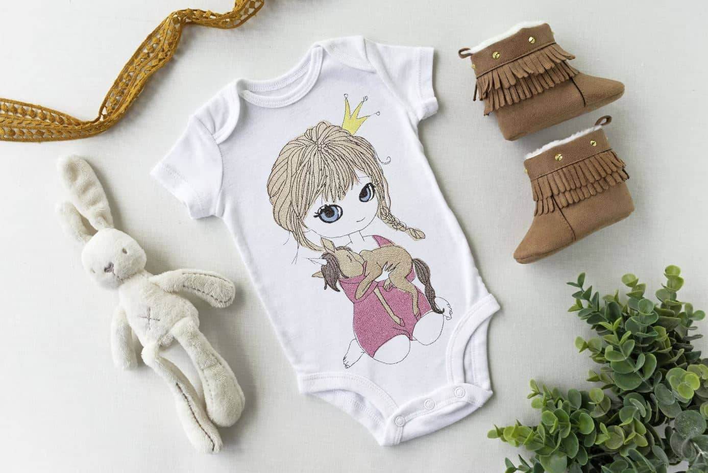 Doodle Mädchen mit Einhorn Stickdatei – magische Kuschelzeit für deine Stickmaschine - Sewando