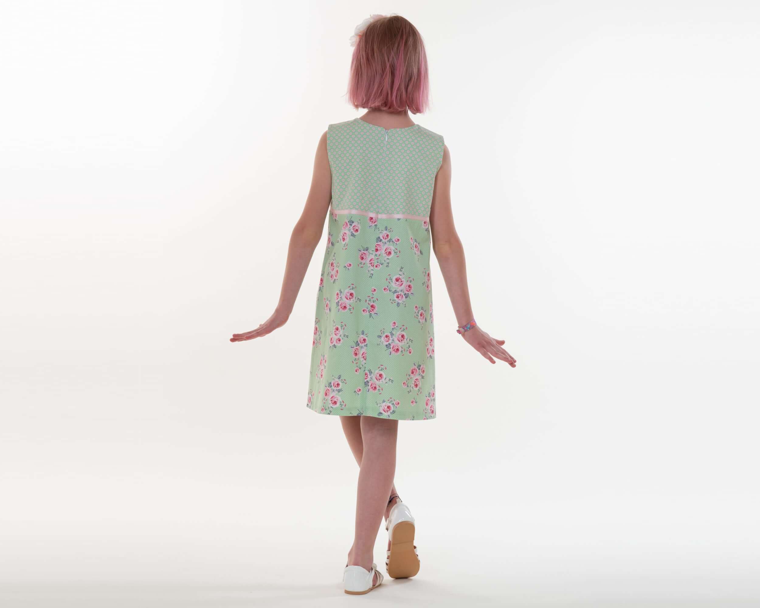 Digital Sewing Pattern Girls Summer Dress Download PDF Instructions Kids Pinafore Design Easy Project Guide Sleeveless Style Cotton Dress Youth Fashion Blueprint Simple Construction Steps Pocket Detail Ribbon Accent Beginner Friendly