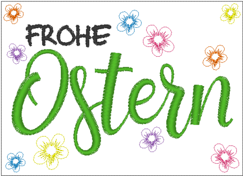 Stickdatei Türschild / Wandhänger "Frohe Ostern" mit Blüten - Sewando
