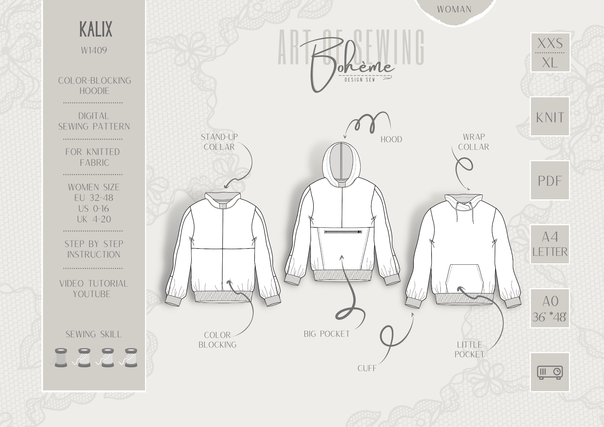 KALIX.hoodie | Damen | 32-48 | Schnitt : - Sewando