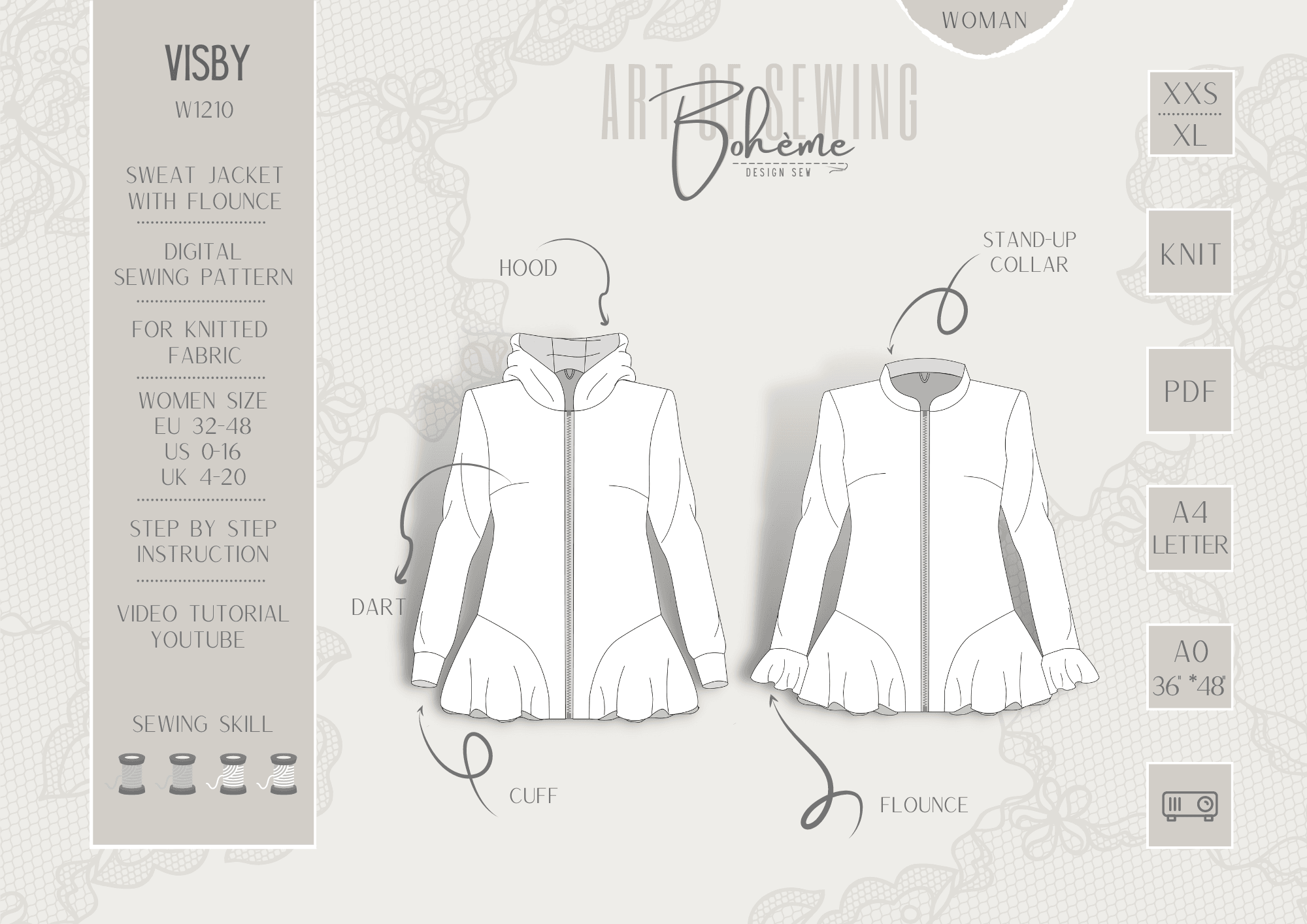 VISBY.sweatjacke | Damen | 32-48 | Schnitt : - Sewando