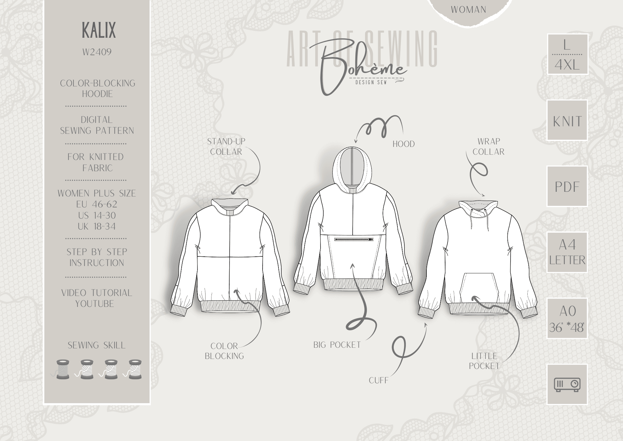 KALIX.hoodie | Damen Plus | 46-62 | Schnitt : - Sewando