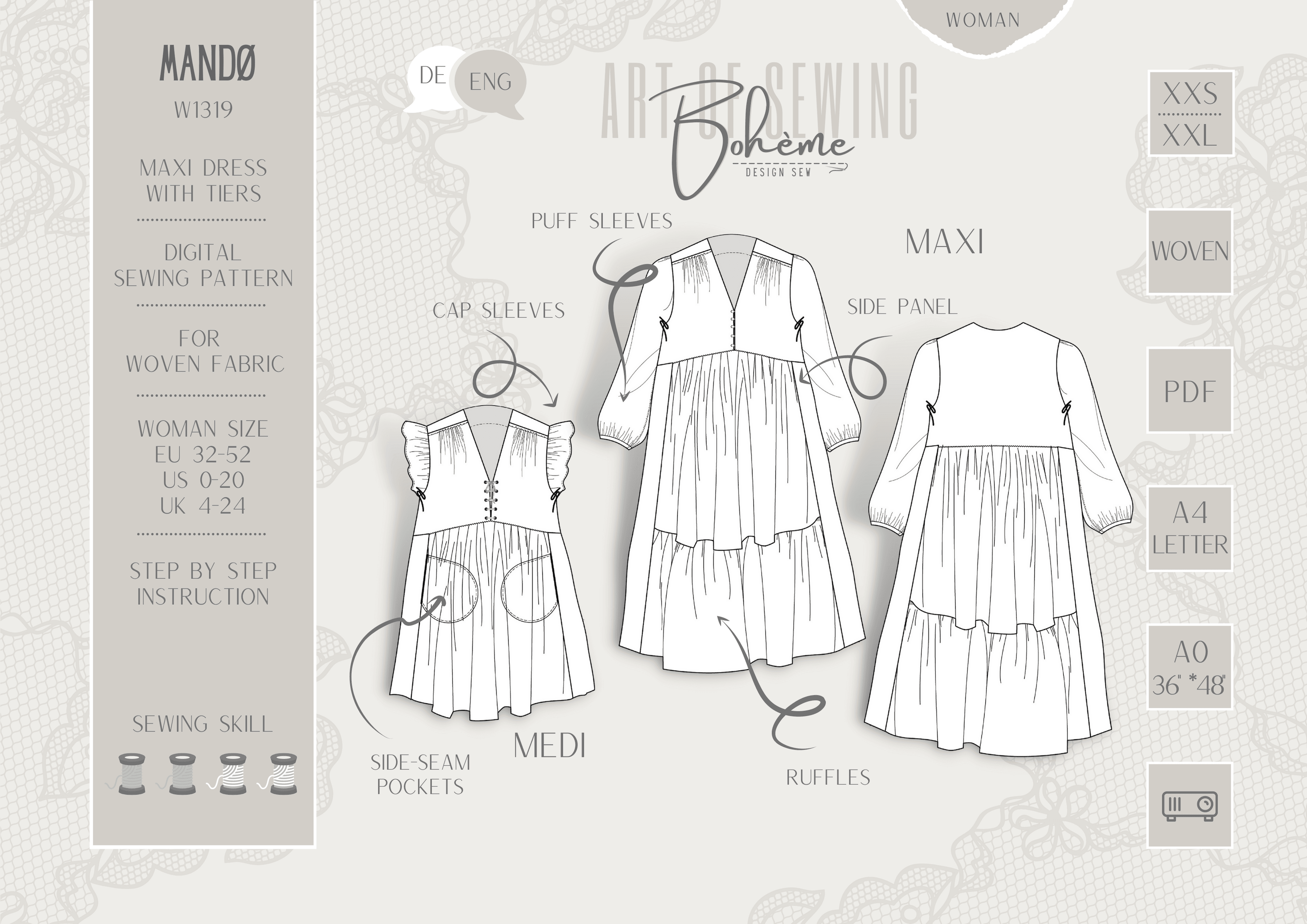 MANDØ.maxikleid | Damen | 32-52 | Schnitt : - Sewando