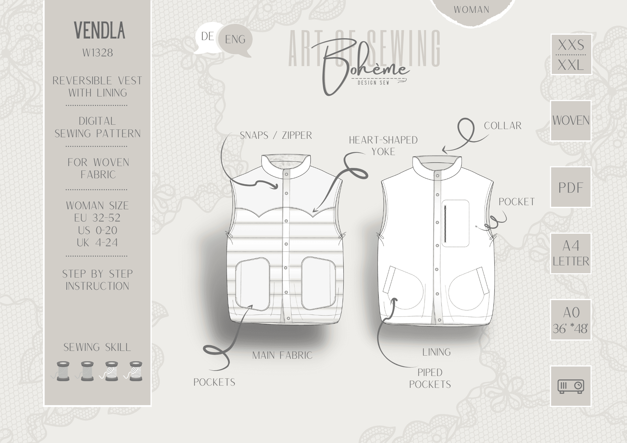 VENDLA.wendeweste | Damen | 32-52 | Schnitt : - Sewando